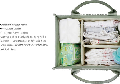 MOMIGO Baby Diaper Caddy Organizer - Fahion Mahua Water-resistent Nursery Storage Basket for Diapers and Baby Wipes, Diaper Stacker Car Organizer, newborn nursery Gift (Green)