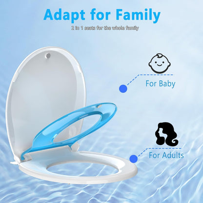 Aünsffer Toddler Toilet Seat with Potty Training Seat Round 16.5inch, 2 in 1 Toilet Seat for Family Built-in Baby Seat Removable, Soft Close + Easy Clean, PP Safe Material, Pink