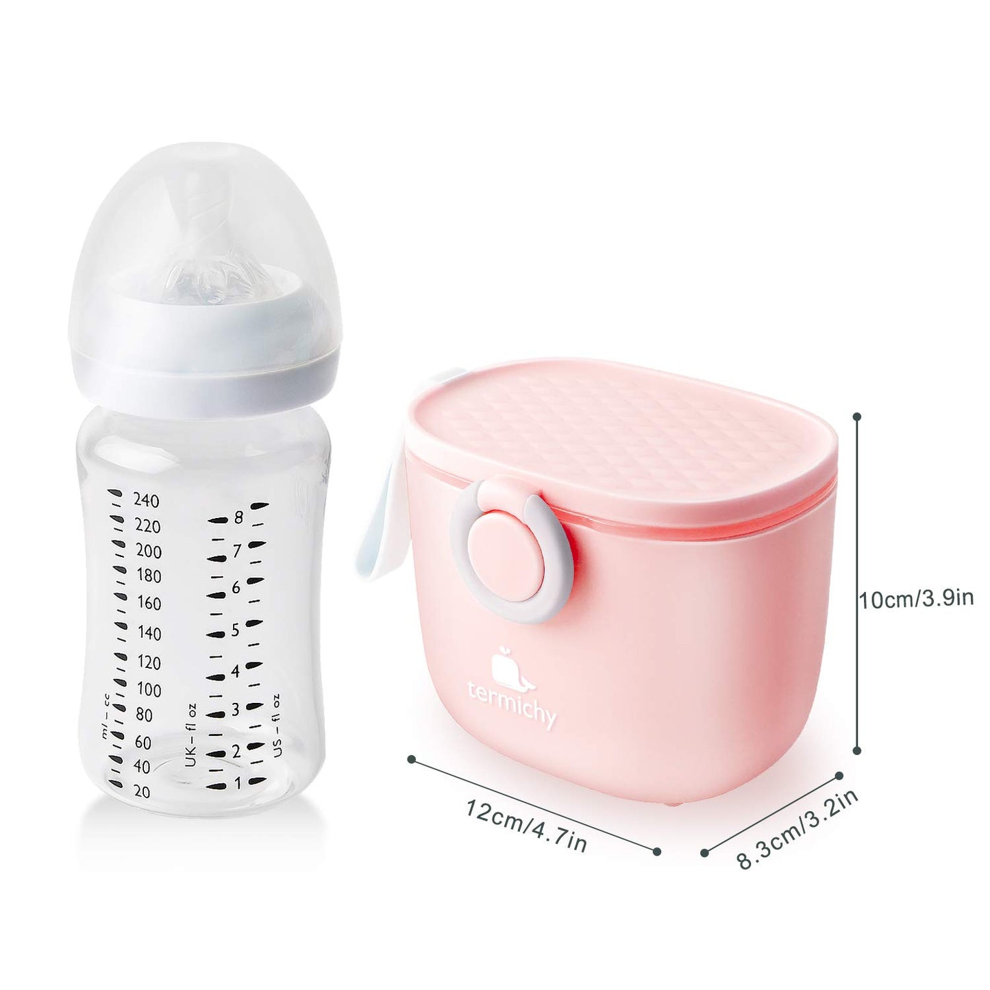 Termichy Baby Formula Dispenser, Portable Milk Powder Dispenser Container with Carry Handle and Scoop for Travel Outdoor Activities with Baby Infant, 8.8OZ, 0.55LB, 250g, 500ml (Pink)