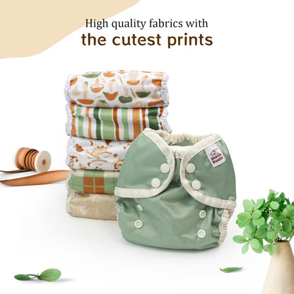 Mama Koala Reusable Adjustable Cloth Diaper Covers with Double Gusset for Girls and Boys, Snap Closure, Size M(Simply Neautrals)