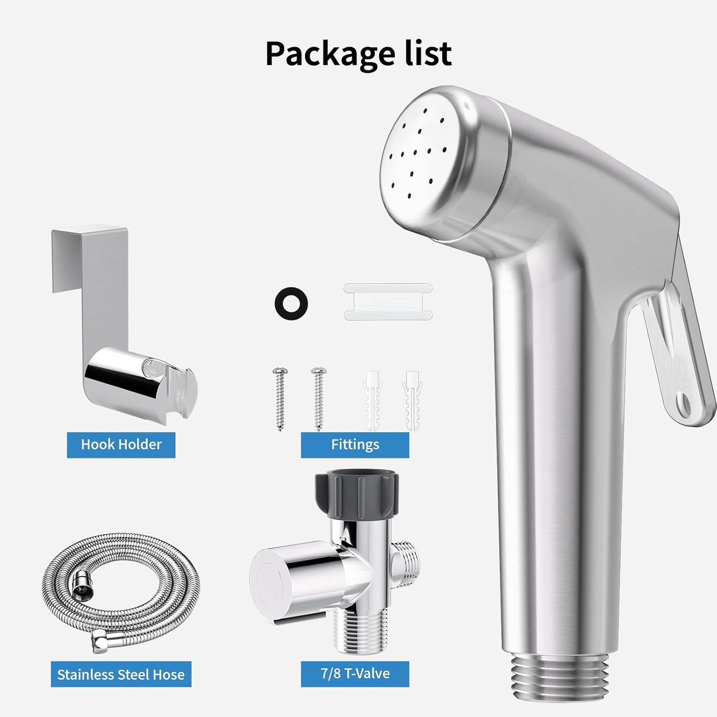 Handheld Bidet Sprayer for Toilet, Bidet Sprayer Kit with Stainless Steel Hose for Feminine Wash, Adjustable Water Pressure Handheld Sprayer for Cloth Diaper Wash (Chrome Silver)