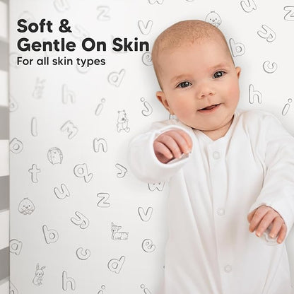 KeaBabies 2-Pack Organic Crib Sheets for Boys, Girls - 52x28 Fitted Crib Mattress Sheet Neutral, Breathable Jersey Cotton Cover for Baby Bed, Toddler Mattress, Soft & Cute Prints (ABC Land Sky)