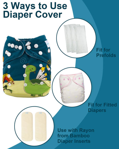 babygoal Cloth Diaper Covers 6 Pack with Wet Bag for Fitted Diapers and Prefolds with Double Gussets, Adjustable and Reusable for Baby Boys and Girls