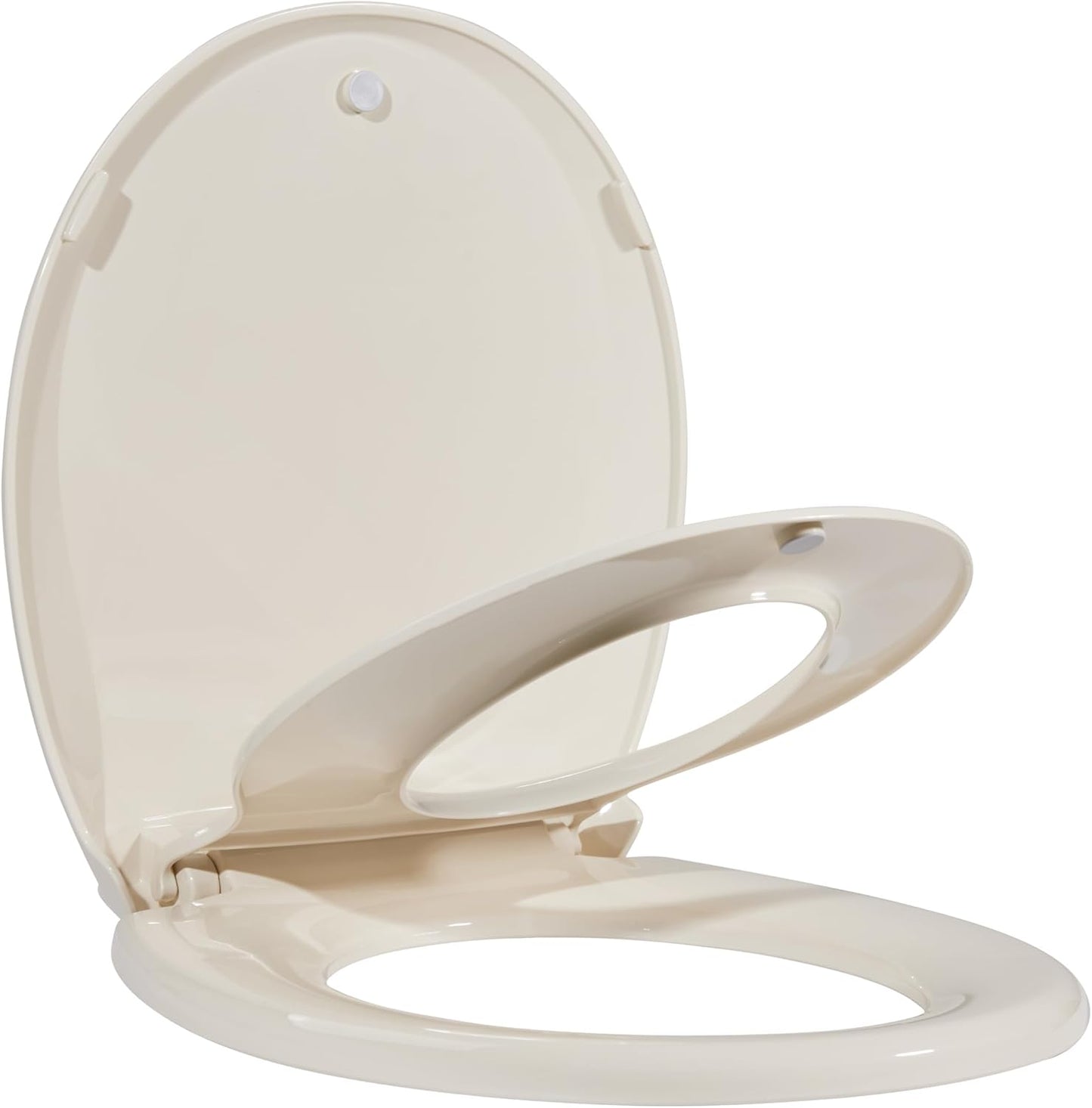 17" White Round Toilet Seat for Adult and Child, Built-In Potty Training Seat with Soft Quiet Close Non-Slip Design, Magnetic Kids Seat and Cover for Round/Oval Toilets, Easy to Install and Clean