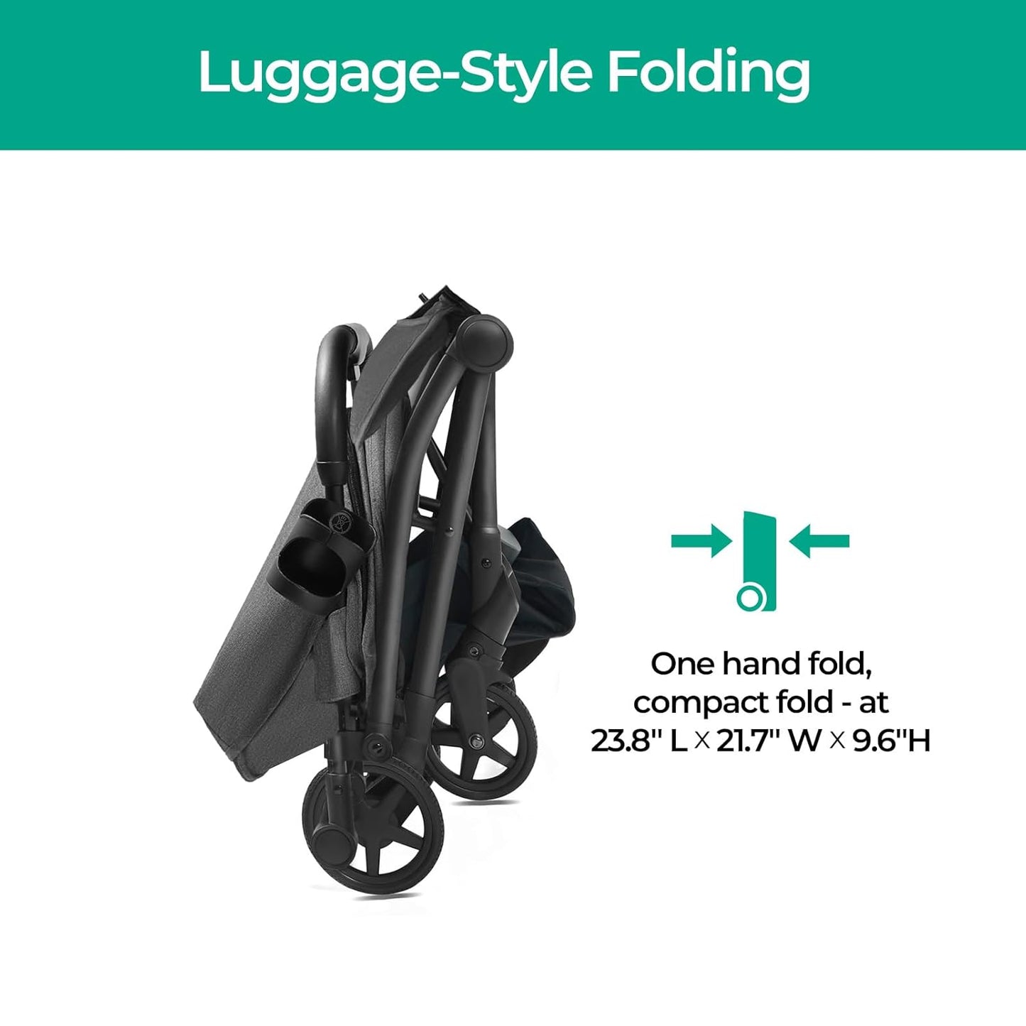 Mompush Lithe, Lightweight Stroller, Compact One-Hand Fold Luggage-Style Travel Stroller for Airplane Friendly, Reclining Seat and XL Canopy, with Rain Cover & Travel Carry Bag & Cup Holder