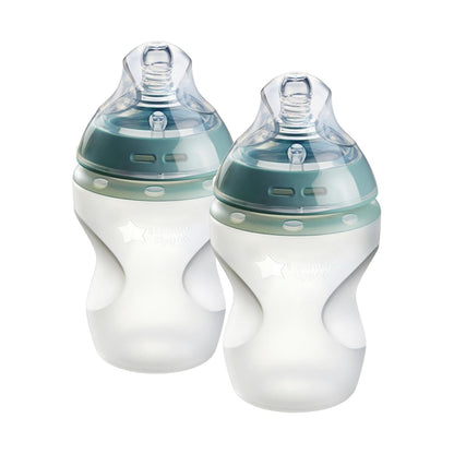 Tommee Tippee Natural Start Anti Colic 9 oz BPA Free Silicone Baby Bottles, 0+ Months, Silicone Feels Like Mother's Skin, Slow Flow Breast-Like Nipple, Pink and Purple, Pack of 2