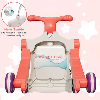 HYES Upgraded 5 in 1 Baby Walker and Activity Center for Baby Girl, Learning to Walk, Sit to Stand, Early Learning Push Toys for Infant 12 Months, Walking Toys Gift for Toddler Girls, Red