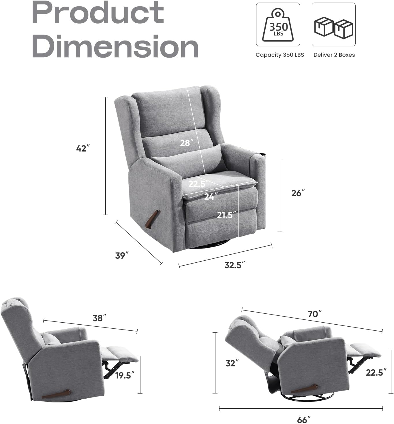 Power Recliner Chair Swivel Glider with Adjustable Headrest，Oversized Swivel Rocker Recliner with Lumbar Support, Upholstered Nursery Glider Recliner for Living Room,White