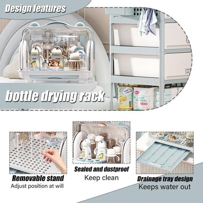 Baby Bottle Drying Rack Storage with 3 Brush, Nursing Bottle Storage Box Organizer with Cover, Portable Kitchen Cabinet Organizer, Durable countertop Dryer (Orange)