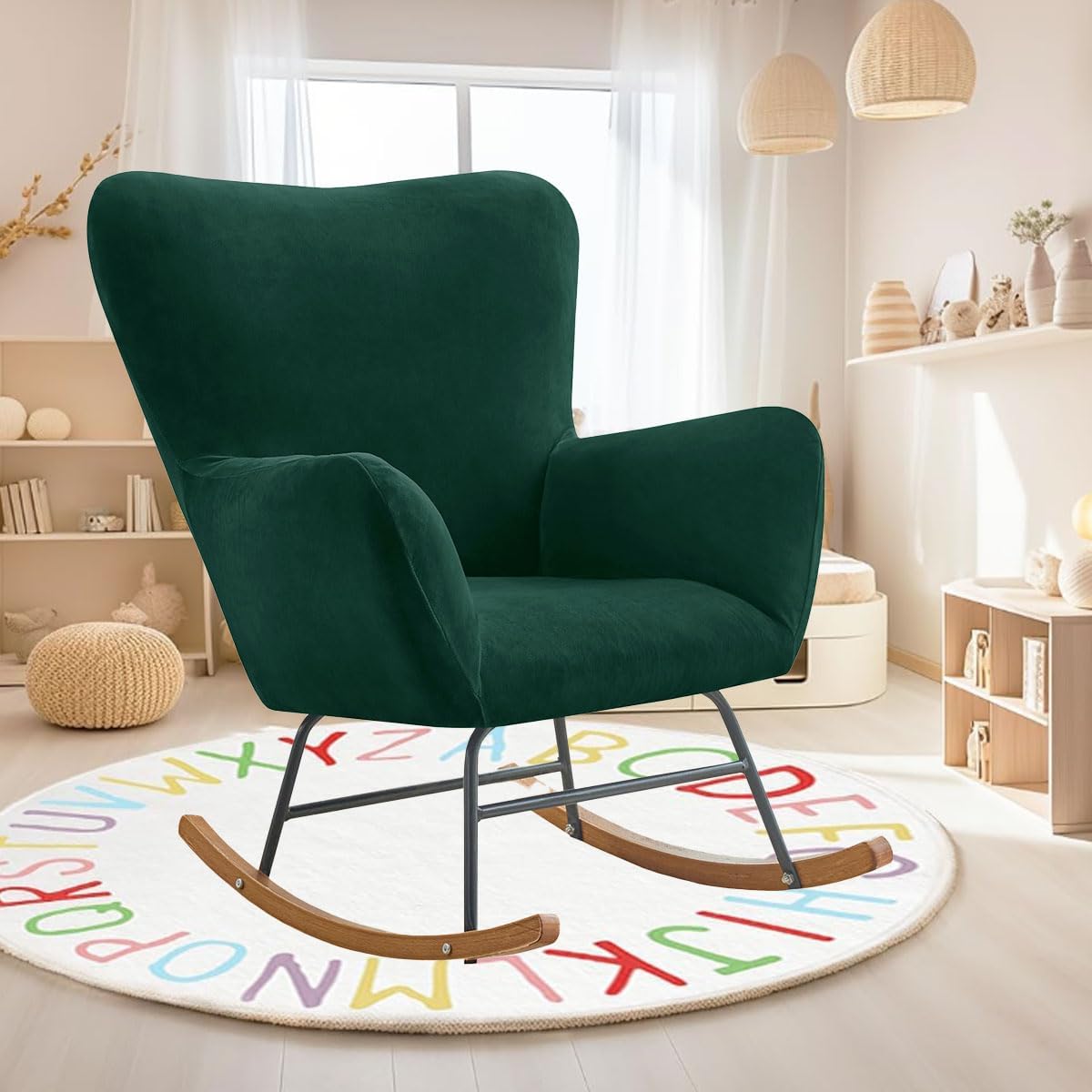 Levoberg Nursery Rocking Chair Cover Velvet Rocker Glider Chairs Cover Slipcovers Stretch Rocking Accent Chair Cover Recliner Armchair Slipcover for Nursery Living Room Bedroom Office Camel