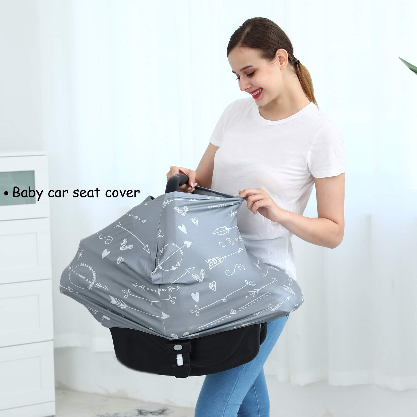 Car Seat Covers for Babies - Multi-use Carseat Canopy Cover Breastfeeding Covers, Stroller Canopy Cover (Navy Dinosaur)