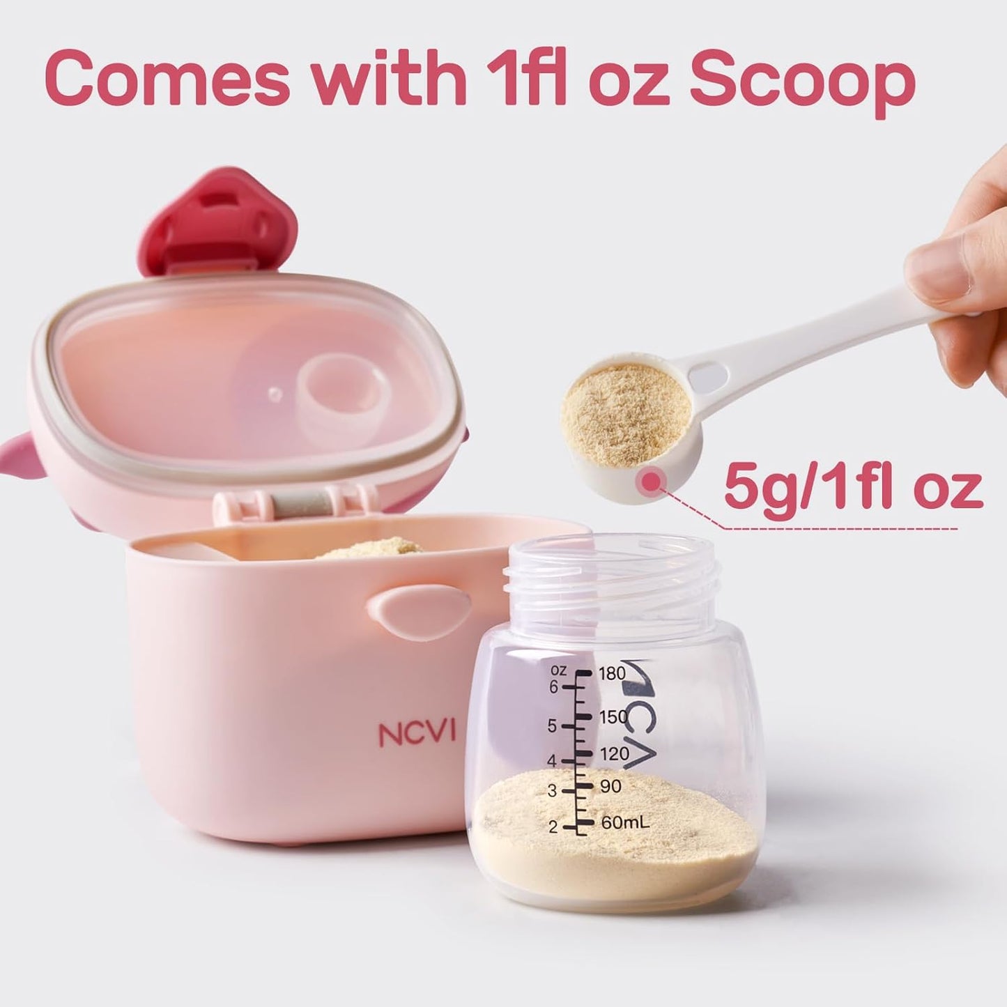 NCVI Baby Formula Dispenser On The Go, Formula Container To Go, Formula Holder for Travel, Outdoor Picnic with Baby Infant, Portable Container for Milk Powder, Snacks, Candy, Fruits (Pink)