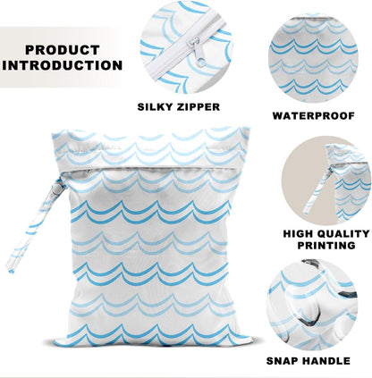 Unicorn Wet Dry Bag 12x10 Inch, Waterproof Reusable Wet Bag with Two Zippered Pockets & Handle for Swimsuit Travel Beach Pool Gym Stroller Dirty Yoga Gym Clothes Toiletries Daycare Organizer