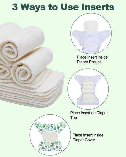 Babygoal Reusable Cloth Diaper Inserts Pack of 12, Absorbent & Breathable Liners, 3-Layer Microfiber Inserts for Cloth Diapers