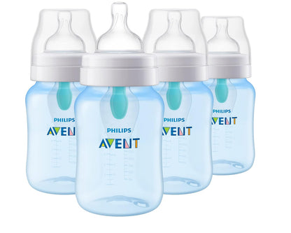 Philips Avent Anti-Colic Bottle with AirFree Vent, 4oz, with Flow 1 Nipples, 0m+, 4pk, Clear, SCY701/04