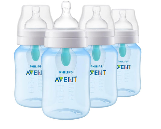 Philips Avent Anti-Colic Bottle with AirFree Vent, 4oz, with Flow 1 Nipples, 0m+, 4pk, Clear, SCY701/04