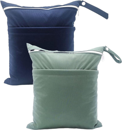 Wet Dry Bag for Baby Cloth Diapers, Waterproof Reusable with Two Zippered Pockets Travel Beach Pool Soiled Baby Items Yoga Gym Bag for Swimsuits or Wet Clothes (yellow)