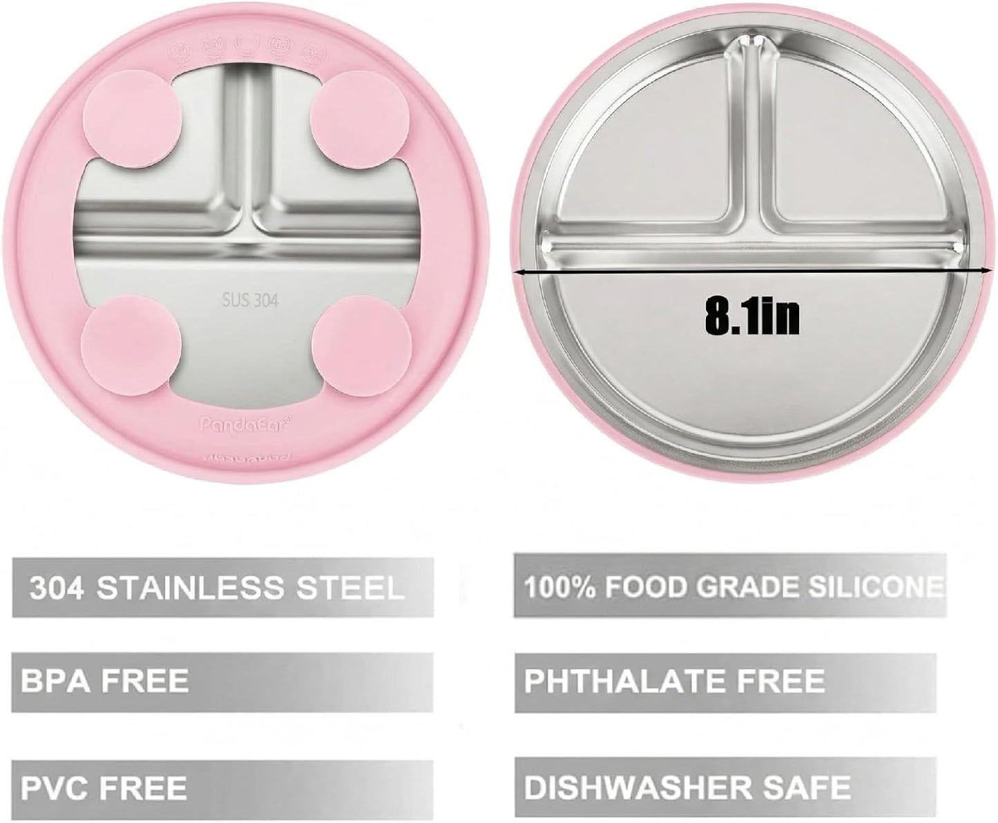 PandaEar 2 Pack Stainless Steel Baby Suction Plates & 2 Pack Spoons, Toddler Utensils Baby Feeding Set, Divided Plates for Baby Led Weaning Supplies, BPA-Free (Blue/Green)
