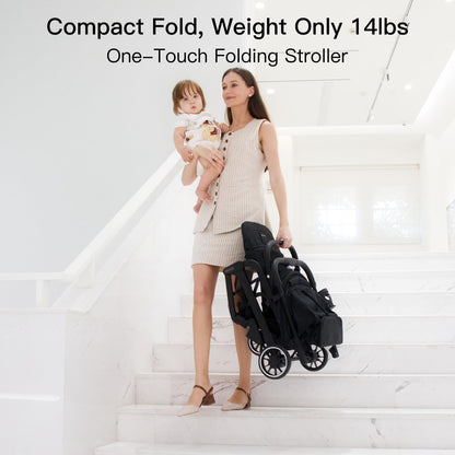 Gromast Compact Fold Baby Stroller, Lightweight Travel Toddler Stroller with One-Click Fold, Extendable UPF50+ Canopy, Cup Holder, UV Protected and Waterproof, One-Hand Folding - Blue