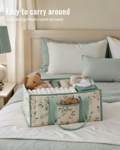 Blissful Diary Floral Diaper Caddy Organizer, Stylish Nursery Storage Basket, Gift for Baby Shower, Newborn Essentials, Floral Beige