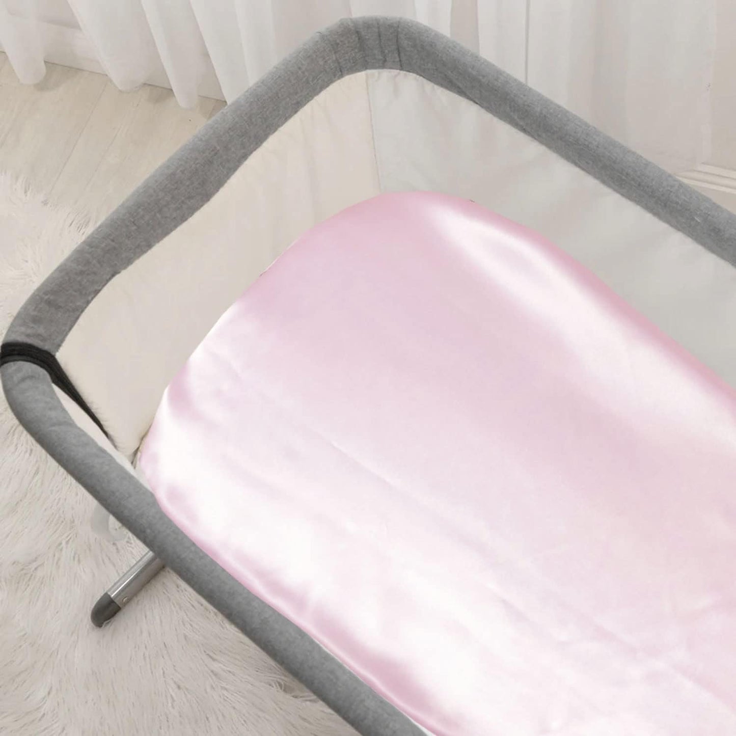 100% Mulberry Silk Cradle Sheets Fitted 18x36x4 - Great for Baby Hair, Fits Most Bedside Sleeper Bassinets Pad Mattress - Soft Silky for Girls Gift for Newborn and Infant, White