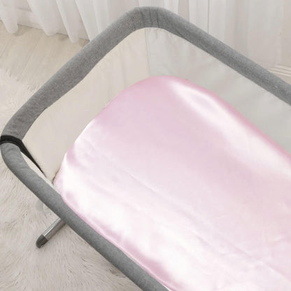 100% Mulberry Silk Cradle Sheets Fitted 18x36x4 - Great for Baby Hair, Fits Most Bedside Sleeper Bassinets Pad Mattress - Soft Silky for Girls Gift for Newborn and Infant, White
