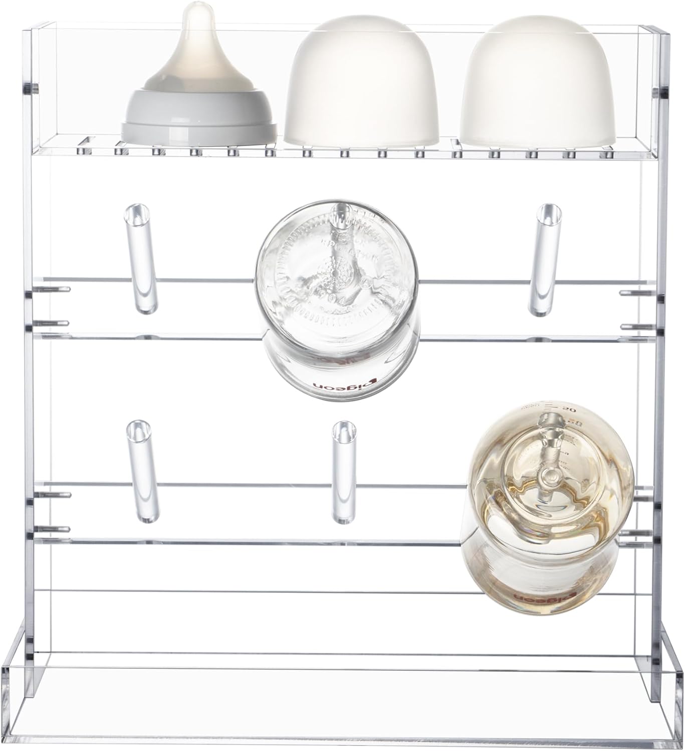 Baby Bottle Drying Rack Space Saving Acrylic Vertical Bottle Dryer Rack with Drip Tray - Clear Kitchen Countertop Storage Organizer–Fast Drying and Easy Cleanup - 10.3 x 6.3 x 10.6 in