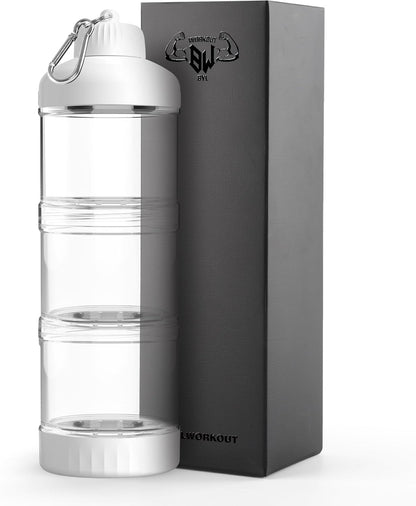 BYLWORKOUT 3-Layer Protein Powder Travel Container with Funnel and Keychain | Portable Food Storage Organizer for Gym, Fitness, Kitchen, Camping, Hiking, and Travel (Ink Blue)