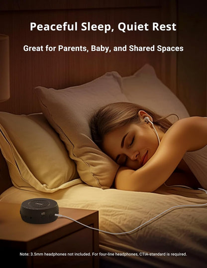 FOXFINE Portable Sound Machine, Travel White Noise Machine with 36 Soothing Sounds, Focus Light & Headphone Jack, Timer & Memory for Sleeping, Baby, Adults, Black