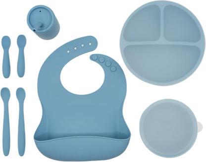 WeeSprout Baby Led Weaning Bundle, Silicone Suction Bowl, Spoons, Bib & Cup, Develops Self Feeding Skills, Dishwasher Safe (Green)