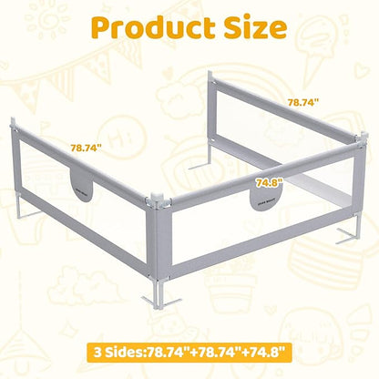 omzer Bed Rail for Toddlers - 3 Sides Safety Baby Bed Rail Guard with Child Lock, Infants Height Adjustment King Size Bed Guard Rail for Toddlers,78.74"X78.74"X74.8"