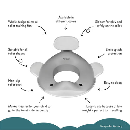 Kindsgut Whale Potty Training Seat for Toddlers – Kids Toilet Seat with Backrest, Non-Slip, Fits Round & Oval Toilet Seats, Designed in Germany, Peach