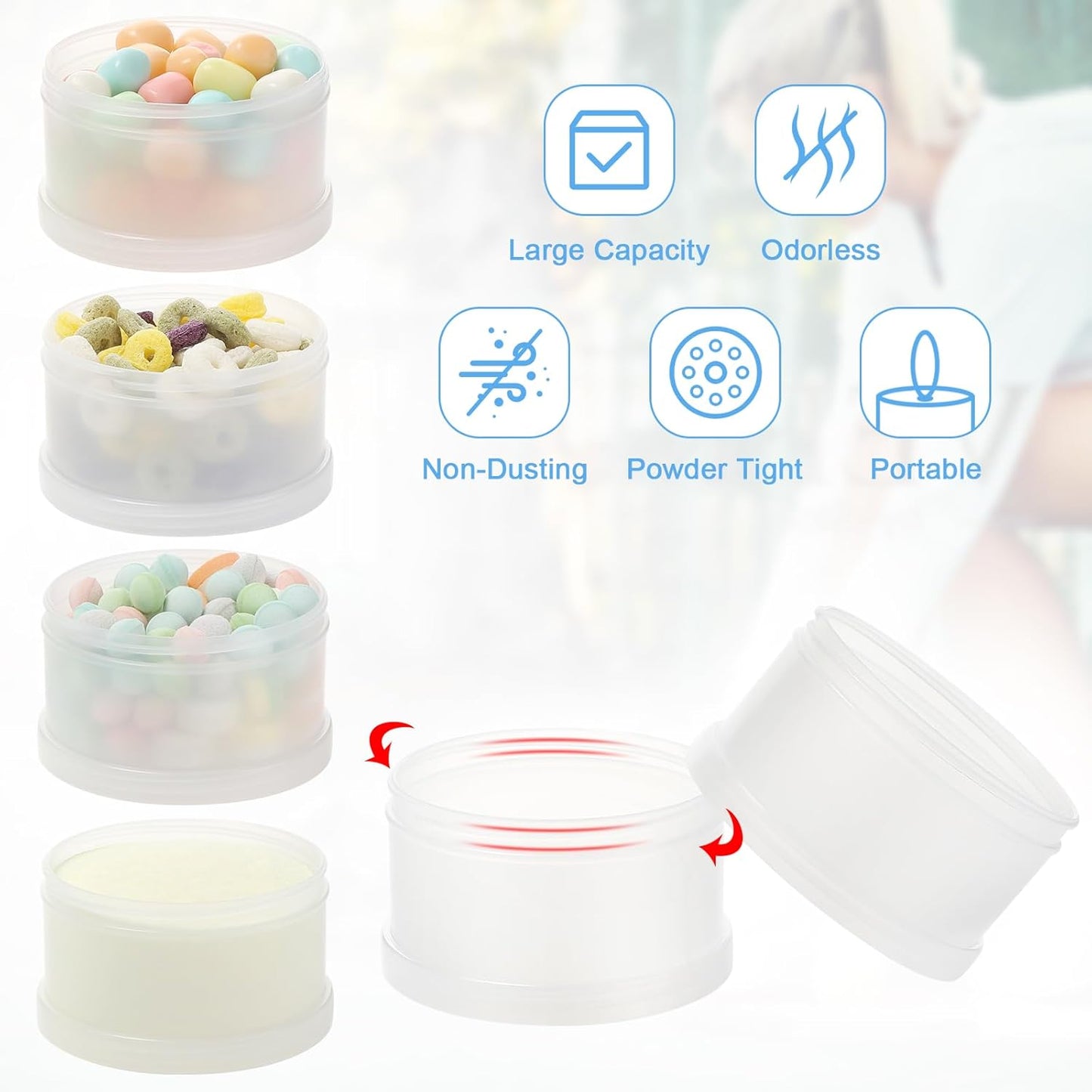 Accmor 2 Pcs Protein Powder Container to Go with Funnels Stand, 4 Compartments Stackable Protein Powder Dispenser for Workout, Fitness, Travel