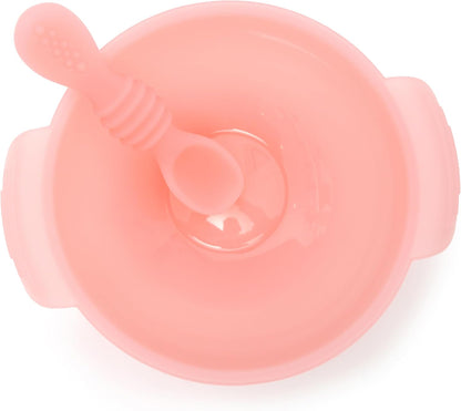 PrimaStella Unbreakable Silicone Non-Slip Bowl and Chew Spoon Set for Babies and Toddlers (Rainbow Swirl)