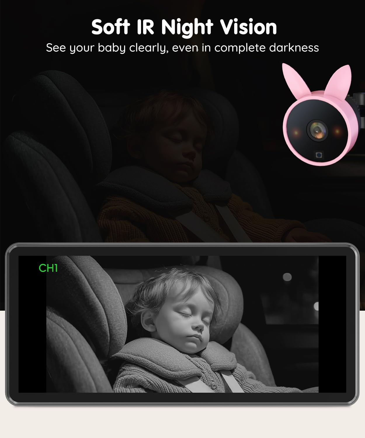 Babyvue BV3PRO Dual Baby Car Camera for 2 Boys, 7.2" 1080P HD Split Screen, Crystal Clear IR Night Vision, No Distortion Display Baby Car Monitor, Safe Driving for Back Seat & Pets