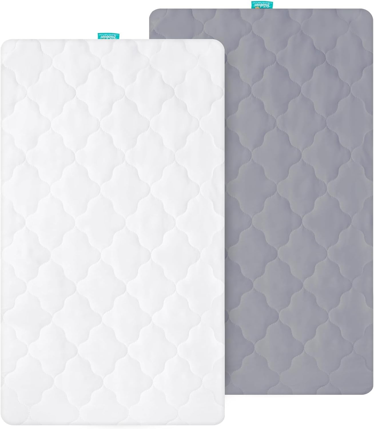 Bassinet Mattress Pad Cover Waterproof, Quilted Mattress Protector Sheets Fits All Mainstream Bassinet - Rectangle, Oval, Hourglass, 2 Pack, 17'' x 33'', Ultra Soft Breathable, White and Grey