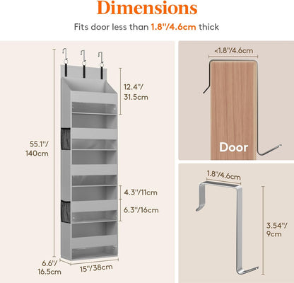 Lifewit 1 Pack Over the Door Organizer, 5 Section Clear Window Hanging Storage with 4 Side Pockets, Sturdy Anti Tilt 40 lbs Load Behind Door for Closet, Bedroom, Bathroom, Nursery, Dorm, Gray