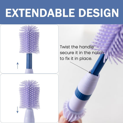 Travel Bottle Brush, 6-in-1 Portable Travel Bottle Cleaner Kit with Small Bottle Brush Built in Drying Rack, Nipple Brush, Straw Brush, Soap Dispenser, for Baby Bottles Under 8 OZ, BPA-Free(Yellow)