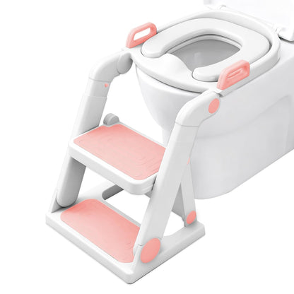 [No Assembly Required] BABY JOYCE Potty Training Seat with Step Stool Ladder, Extra Sturdy Integrated Toddler Toilet Seat for Boys Girls, Anti-Slip Step & Splash Guard, Foldable Potty Ladder (Grey)