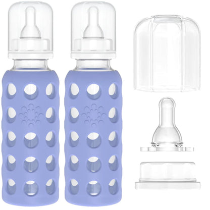 Lifefactory Glass Baby Bottle BPA Free | Protective Silicone Sleeve | 9 oz Pack of 2 | Mango, Kale