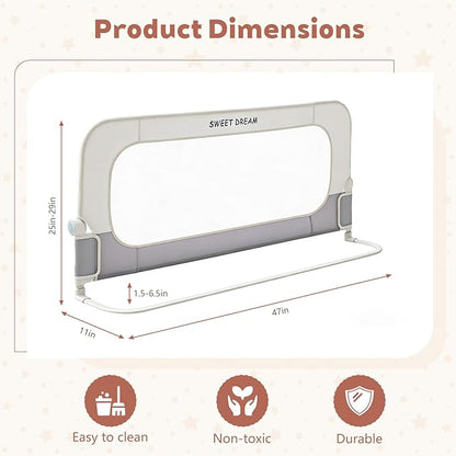 Bed Rail for Toddlers, 47in Folding Toddler Bed Rail Guard with Reinforced Anchor System & Sturdy Metal Frame, Portable Bed Railing for Baby Fits Crib,Twin, Queen & King Bed, Breathable Mesh