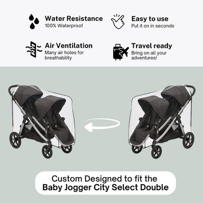 SASHA'S Rain and Wind Cover for Baby Jogger City Select Double Stroller (Stroller not Included) Made in USA
