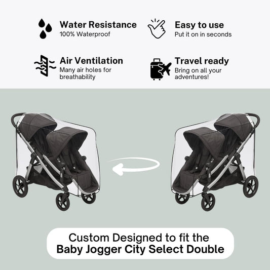 SASHA'S Rain and Wind Cover for Baby Jogger City Select Double Stroller (Stroller not Included) Made in USA