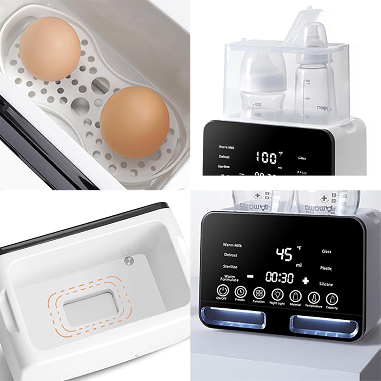 Baby Bottle Warmer All Bottles Water Bath Warming 48H Constant Thermostat Mode, 10-in-1 Milk Warmer Steamer, Preset, Defrost, Double Bottle Warmer Twins for Breastmilk Formula, Heat Baby Food