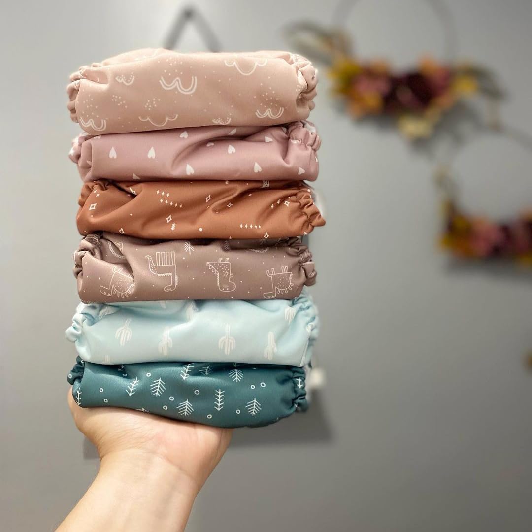 Mama Koala 3.0 Pocket Cloth Diapers for Babies with AWJ Lining, 6 Pack with 6 4-Layer Natural Cloth Diaper Inserts - Reusable and Washable Pocket Diapers(Hardworking Bees) - Colors B
