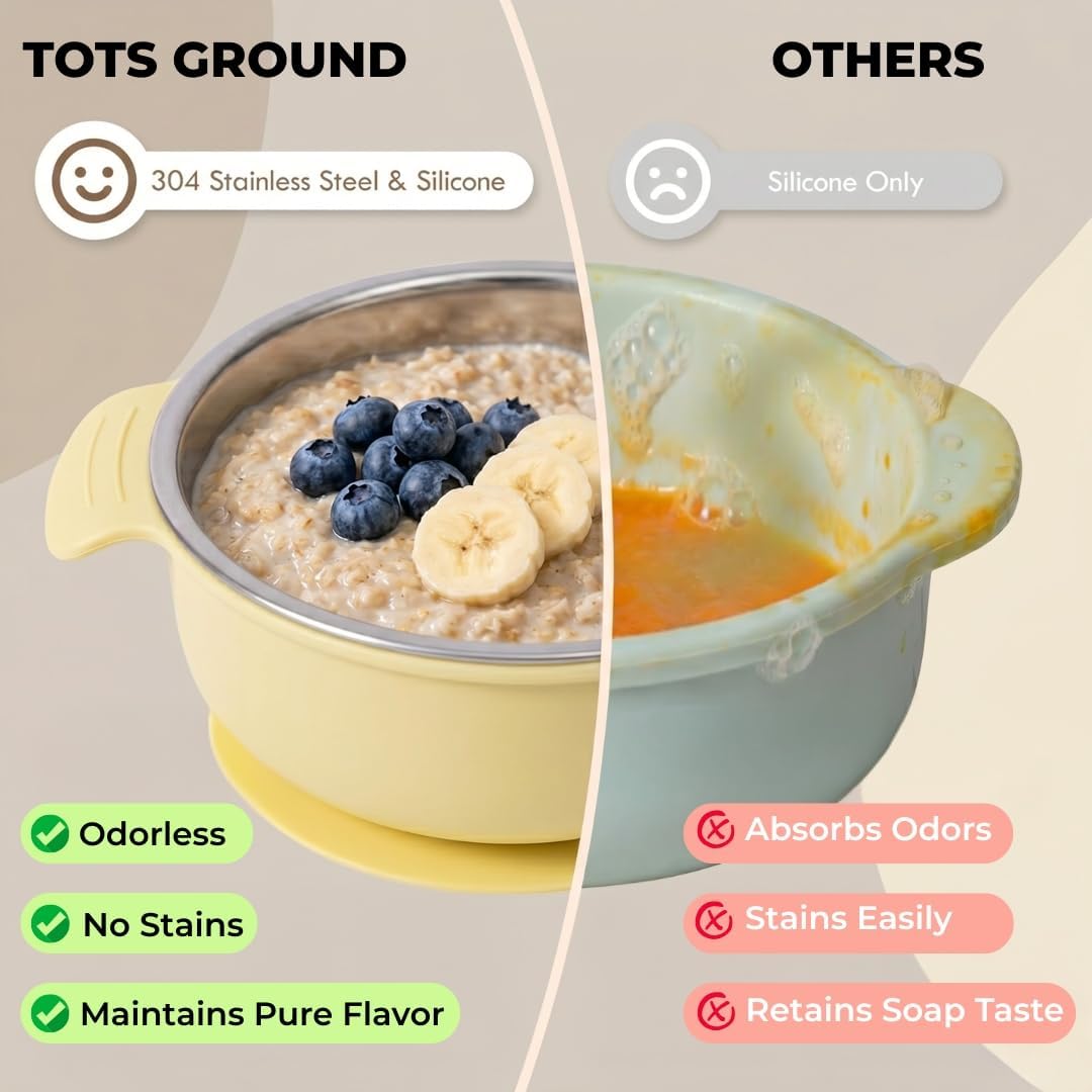 Stainless Steel Baby Suction Bowls with Handles 2 Pack, Non-Slip Children Food Bowl with Silicone Sleeve for Kids Toddlers Infants, Unbreakable & Non Toxic (Sage Green & Mocha Mousse)