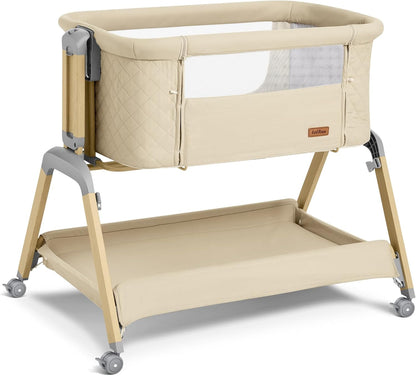 TotRun Bassinet Bedside Sleeper, Rocking Bassinets with Comfy Mattress and Wheels for Newborn, 5-Height Adjustable (Black)