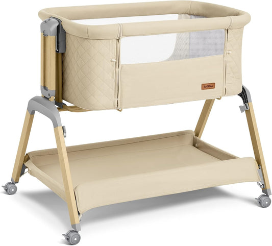 TotRun Bassinet Bedside Sleeper, Rocking Bassinets with Comfy Mattress and Wheels for Newborn, 5-Height Adjustable (Black)