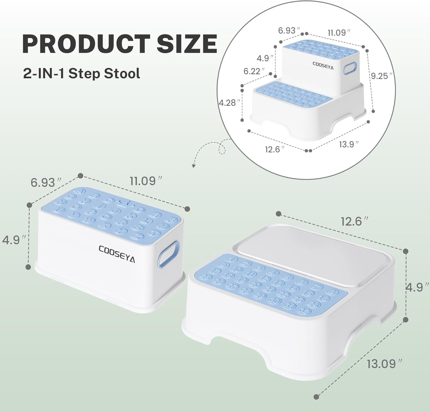 COOSEYA 2 Step Stools for Kids,Toddler Step Stool for Bathroom Sink,No-Slip Double up Stepping for Toddlers Bathroom, Multifunctional Toilet Potty Stool for Kids,Toilet Potty Training(2 Packs)