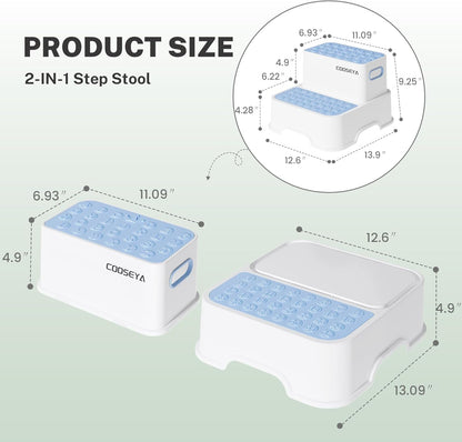 COOSEYA 2 Step Stools for Kids,Toddler Step Stool for Bathroom Sink,No-Slip Double up Stepping for Toddlers Bathroom, Multifunctional Toilet Potty Stool for Kids,Toilet Potty Training(2 Packs)